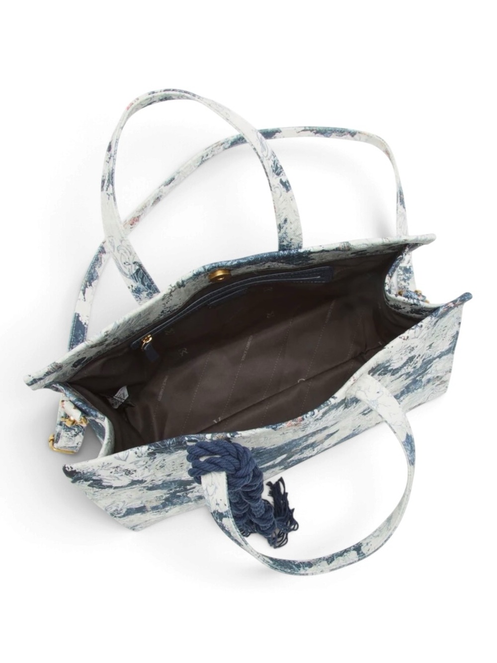 ✨💎NWT💎✨VINCE CAMUTO Canvas Denim Floral Print 2 way Tote Bag with Navy Tassel - Picture 3 of 9